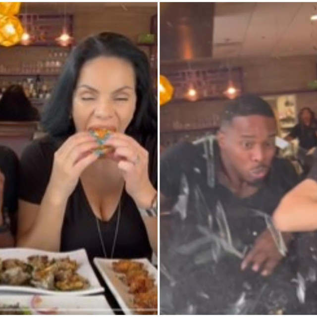 Nina Santiago i Patrick Blackwood u trenutku snimanja nove recenzije hrane u restoranu u Houstonu, u Teksasu (SAD), kad im se dogodio strašan ‘sudar‘ s autom