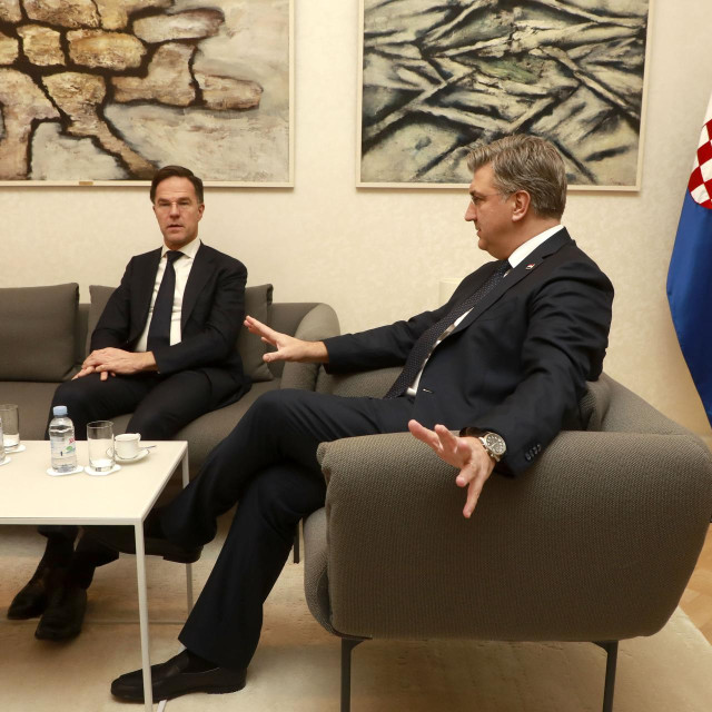 Mark Rutte i Andrej Plenković tijekom Rutteovog posjeta Zagrebu na dužnostinizozemskoj premijera u siječnju 2024. godine 