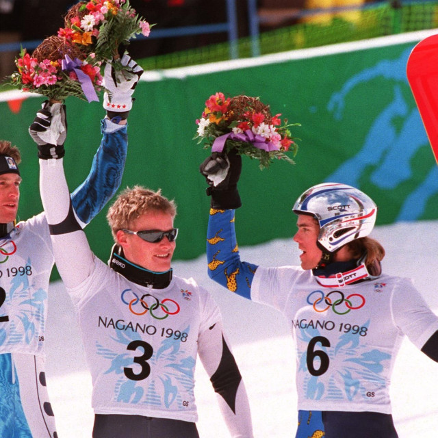 Ross Rebagliati, Thomas Prugger i Ueli Kestenholz (desno)