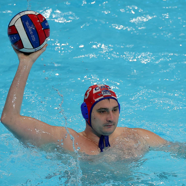 Beograd, Srbija, 110126.
Utakmica 1. kola skupine B Europskog prvenstva u vaterpolu, Hrvatska - Slovenija.
Na fotografiji: Ivan Marcelic.