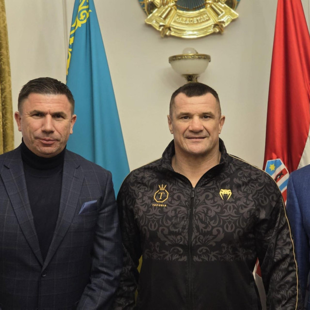 Ivica Pirić, savjetnik veleposlanika Kazahstana za gospodarstvo, Mirko Filipović, Daulet Batrashev, veleposlanik Kazahstana u Hrvatskoj