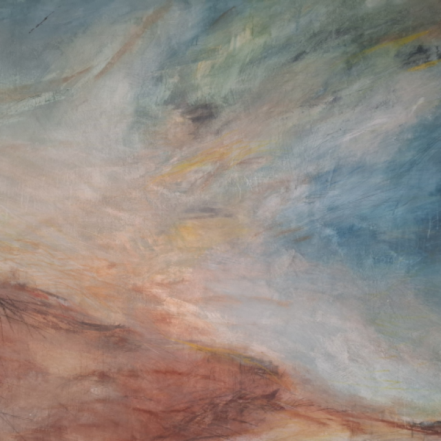 Uzbrdica, 1998., kombinirana tehnika, papir kaširan na platnu, 140x160 cm