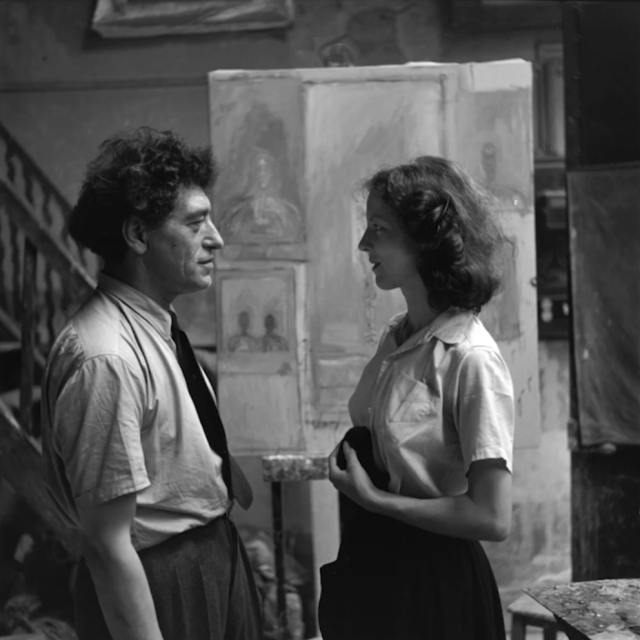 Alberto Giacometti sa suprugom Annette u Parizu, u studiju u Ulici Hippolyte-Maindron