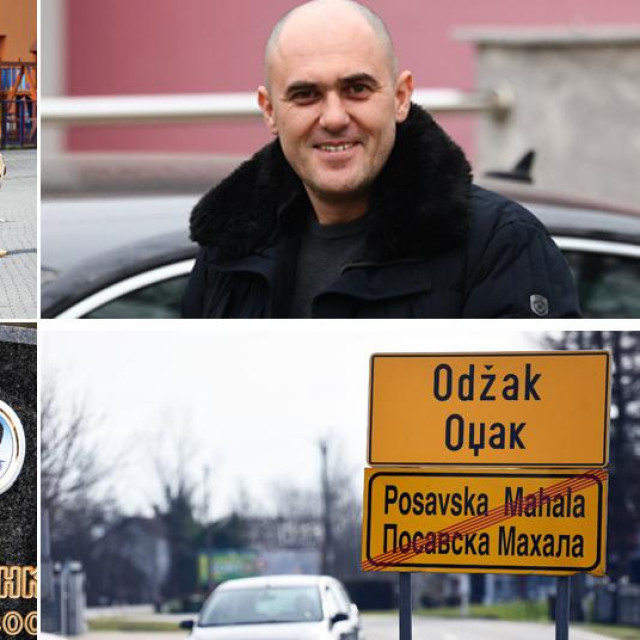 Gore lijevo: prizor iz Odžaka; gore desno: saborski zastupnik DP-a Josip Dabro, dolje lijevo: grob Dabrina djeda Sretka i bake Darinke; dolje desno: tabla za Odžak