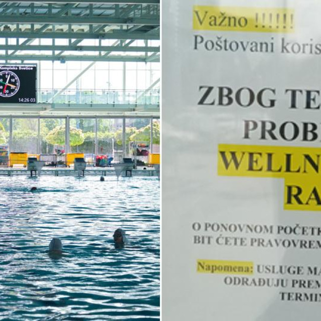 Bazenski kompleks na Sveticama; poruka za posjetitelje da wellness nije u funkciji