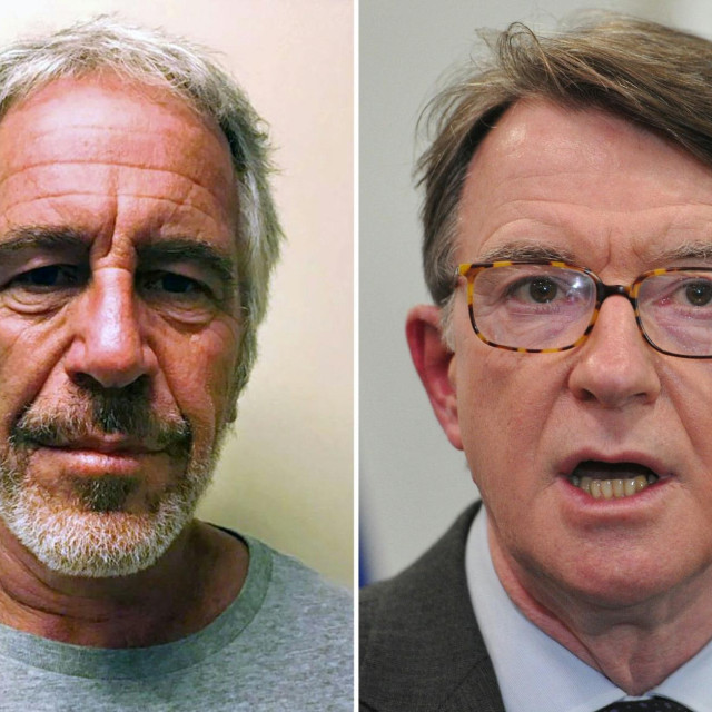 (COMBO) This combination of file photos created on February 23, 2026 shows an undated handout photo obtained July 11, 2019 courtesy of the New York State Sex Offender Registry showing Jeffrey Epstein (L) and British Labour MP and former UK ambassador to the US Peter Mandelson (R) speaking during a press conference in London on January 30, 2013. London police on February 23, 2026, arrested Britain‘s former ambassador to the United States, Peter Mandelson, amid allegations over his ties to disgraced US financier Jeffrey Epstein. ”Officers have arrested a 72-year-old man on suspicion of misconduct in public office,” the Metropolitan Police said in a statement. Images on UK television appeared to show Mandelson being driven away from his north London home accompanied by a man and a woman, after police raided his properties earlier this month. (Photo by Handout and CARL COURT/New York State Sex Offender Registry/AFP)/- NO Marketing campaign/---- PHOTO OF JEFFREY EPSTEIN ----- EDITORS NOTE --- RESTRICTED TO EDITORIAL USE - MANDATORY CREDIT ”AFP PHOTO/New York State Sex Offender Registry ” - NO MARKETING - NO ADVERTISING CAMPAIGNS - DISTRIBUTED AS A SERVICE TO CLIENTS/