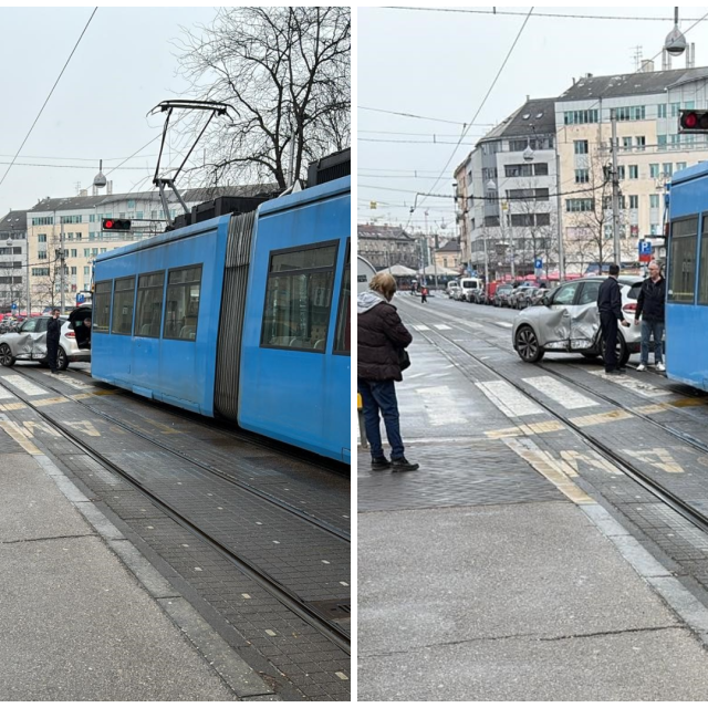 Sudar tramvaja i automobila kod Tržnice Kvatrić