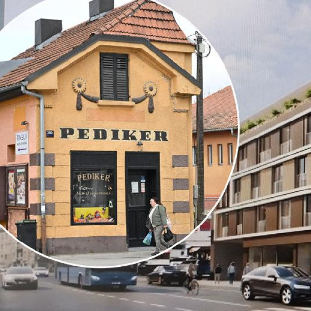Srušena kućica i zgrada koja dolazi na njezino mjesto