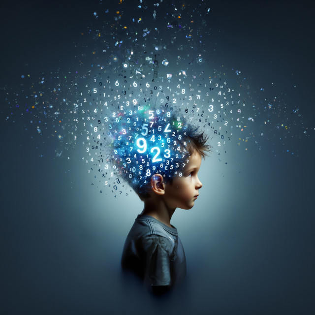 Head child profile and numbers that come out of the head