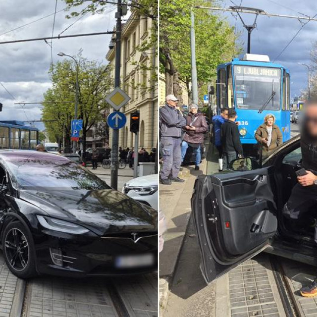 Sudar tramvaja i automobila na uglu Branimirove i Palmotićeve