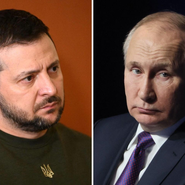 Ukrajinski predsjednik Volodimir Zelenski; ruski predsjednik Vladimir Putin