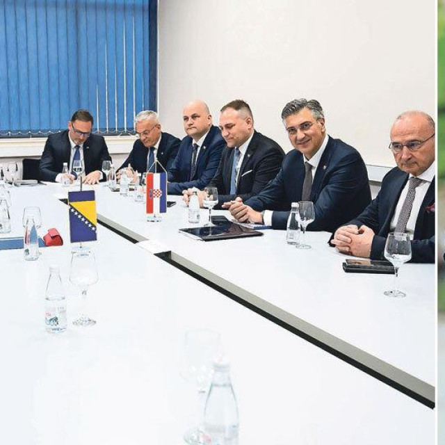 Premijer Plenković na sastanku u Mostaru (lijevo), Darijana Filipović (desno)