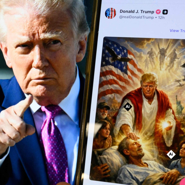 Donald Trump i AI generirana fotografija koja ga prikazuje kao Isusa Krista