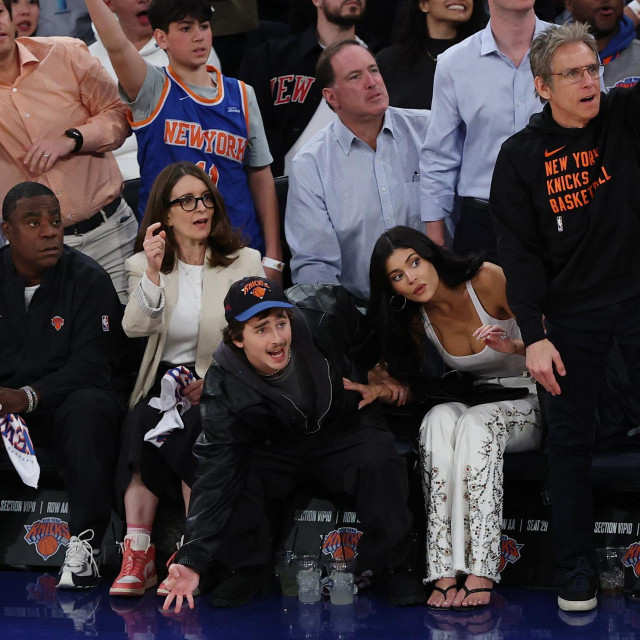 Tracy Morgan, Tina Fey, Timothée Chalamet, Kylie Jenner i Ben Stiller na utakmici Knicksa