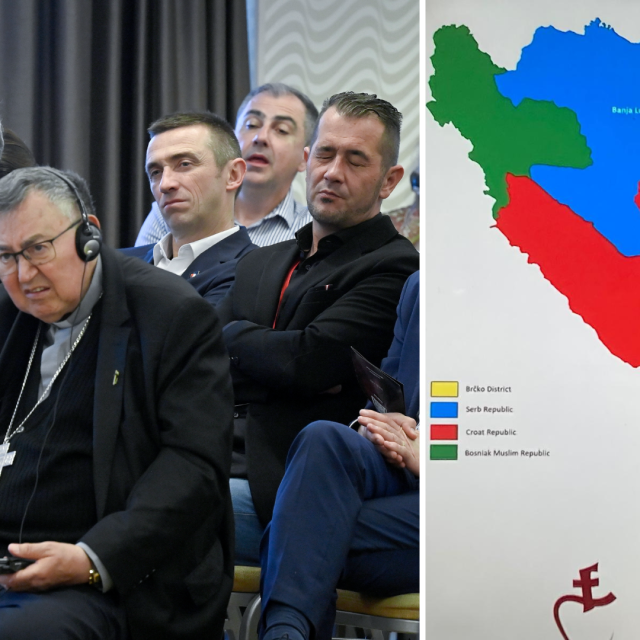 Sudionici skupa u Zagrebu; Karta trećeg hrvatskog entiteta u BiH koja je prezentirana