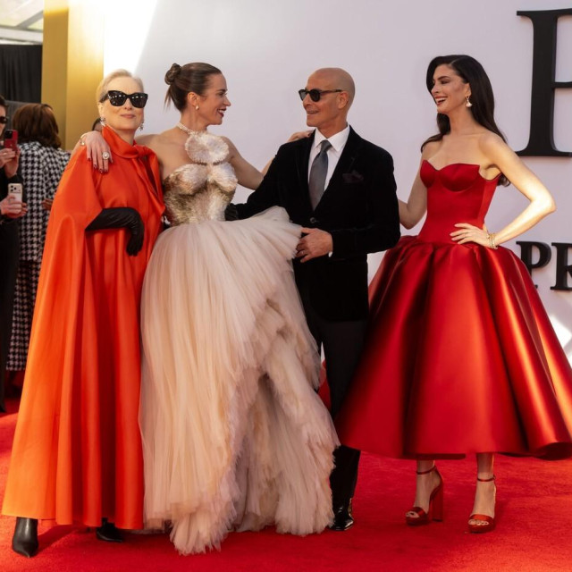 Meryl Streep, s Emily Blunt, Stanleyjem Tuccijem i Anne Hathaway na njujorškoj pšremijeri filma ‘Vrag nosi Pradu 2‘