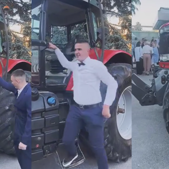 Gabriel Jagatić, učenik smjera rukovatelj samohodnih građevinskih strojeva, na svoju je maturalnu večer stigao traktorom