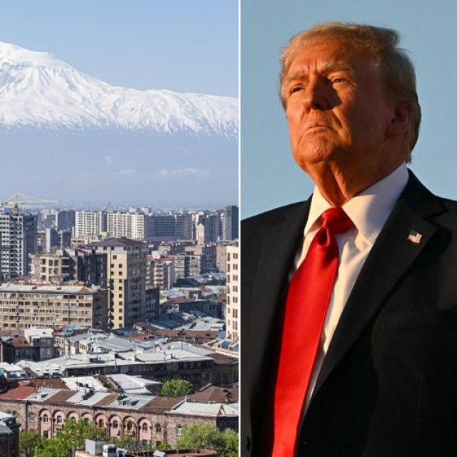 Vladimir Putin; panorama Erevana; Donald Trump
