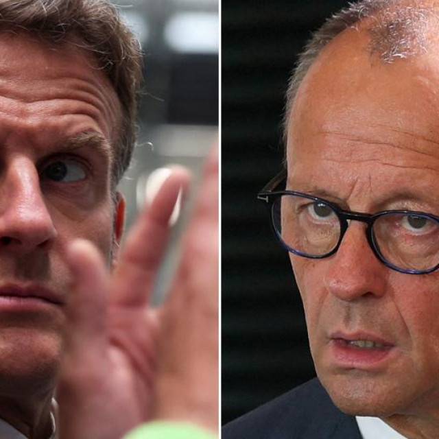 Francuski predsjednik Emmanuel Macron; njemački kancelar Friedrich Merz
