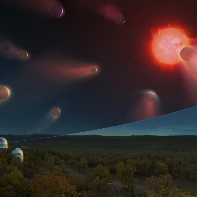 Conceptual depiction of the NIGHT Project - a high-resolution near-infrared spectrograph dedicated to surveying escaping exoplanet atmospheres, operated via an international consortium of institutions. NIGHT will look at many planets with escaping atmospheres (one after the other) through the ???transit??? method, when the planet is in front of its star. Working on a relatively small (2-metre) telescope, the instrument aims to explain the ‘Neptunian desert‘ - an apparent dearth of Neptune-sized planets at short orbital periods. (Photo by MARK GARLICK/SCIENCE PHOTO LIBRA/MGA/Science Photo Library via AFP)