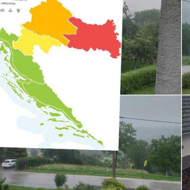 Prizor nevremena kod Novog Marofa i karta upozorenja DHMZ-a