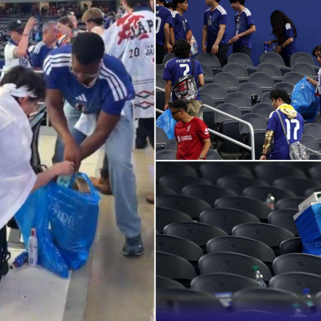Japanski navijači, pa čak i oni u kolicima, u akciji čišćenja stadiona u Dallasu