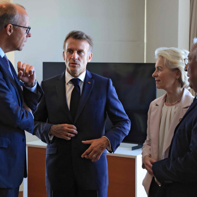 Friedrich Merz, Emmanuel Macron, Ursula von der Leyen i Antonio Costa