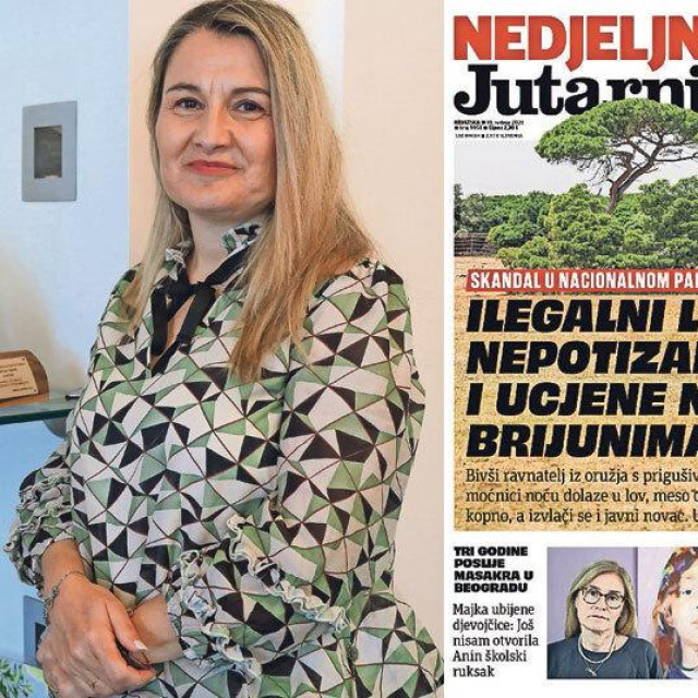 Nataša Stojkovski (lijevo); Naslovnica Nedjeljnog Jutarnjeg u kojem su otkrivene afere u NP-u Brijuni, nakon čega je uhićen bivši ravnatelj NP-a Eduard Kolić (desno)