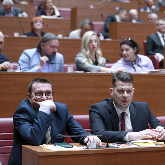 Hrvatski sabor; Arsen Bauk, Saša Đujić, Mirela Ahmetović (arhiva)
