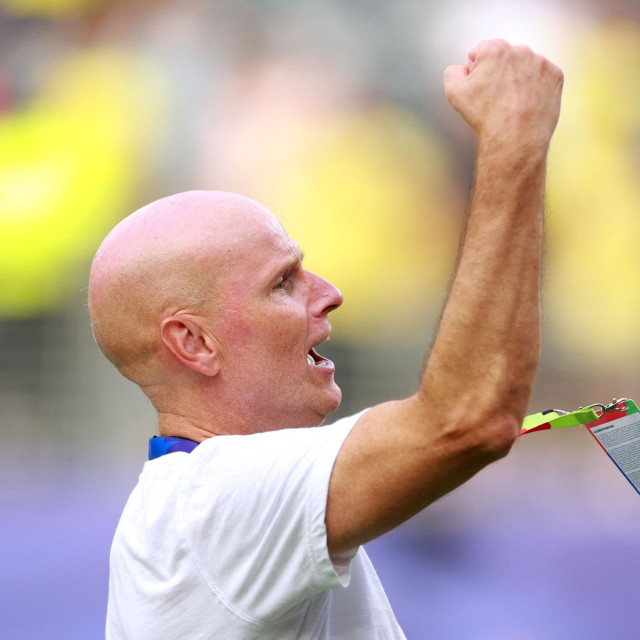 Ståle Solbakken, izbornik Norveške, slavi pobjedu 2:1 nakon utakmice osmine finala Svjetskog prvenstva 2026. između Brazila i Norveške