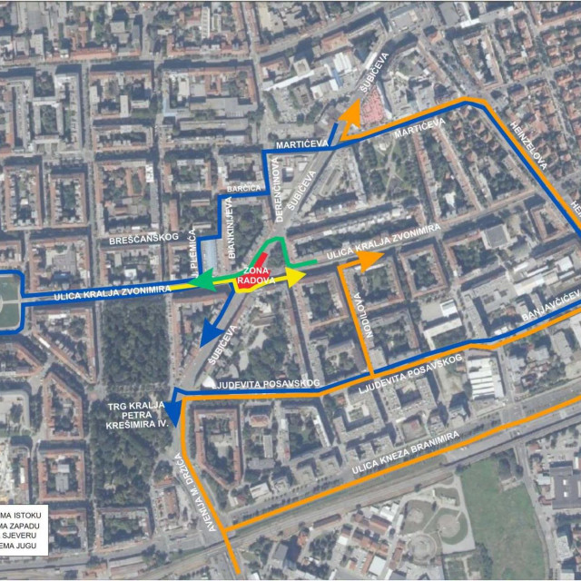 Cestovni pravci za vrijeme radova na križanju Zvonimirove i Šubićeve