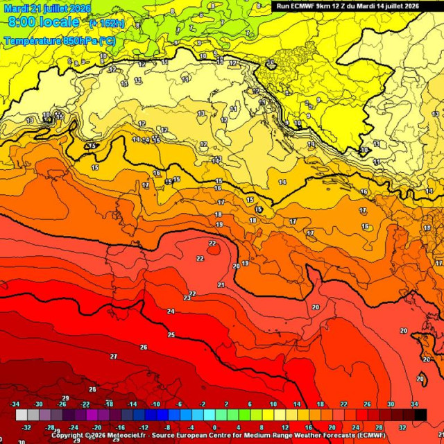 Temperatura zraka na plohi od 850 hPa
