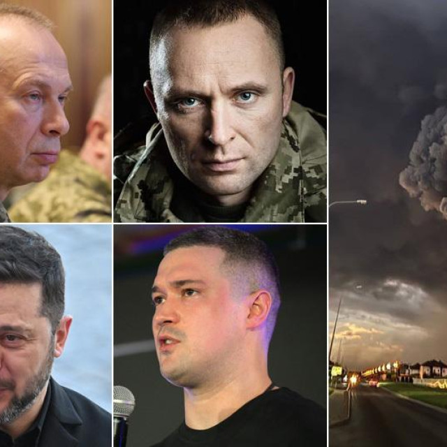 Oleksandar Sirski; Mihailo Drapati; Volodimir Zelenski; Mihailo Fedorov; prizor eksplozije ruskog logističkog centra Wildberries