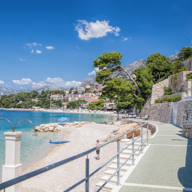 Amazing Croatian beaches with blue sky in Brela, Dalmatia, Croatia