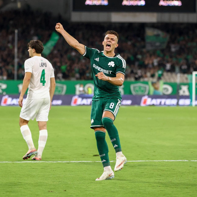 Adriano Jagušić proslavio je prvi pogodak za Panathinaikos u utakmici Konferencijske lige protiv mađarskog Paksa na Olimpijskom stadionu u Ateni