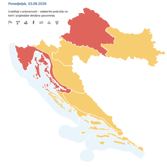 Upozorenja za ponedjeljak, 3. kolovoza