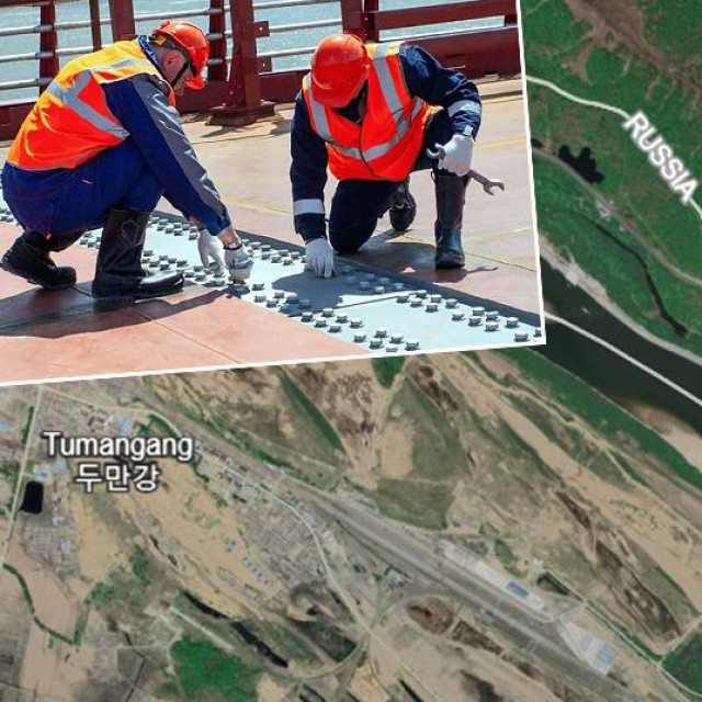 Sjevernokorejski i ruski radnici i snimka iz zraka (arhivska), mjesta Hasan u Rusiji