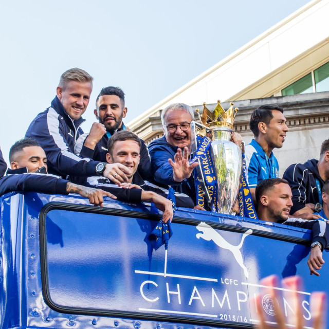Slavlje igrača Leicester Cityja nakon osvojenog naslova prvaka 2016. godine