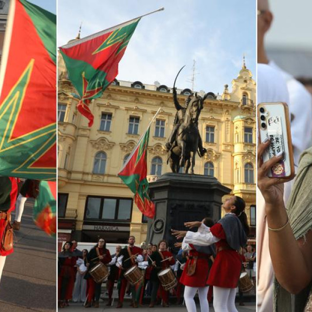 Talijanski mahači zastavama na Trgu bana Jelačića oduševili su gledatelje i turiste