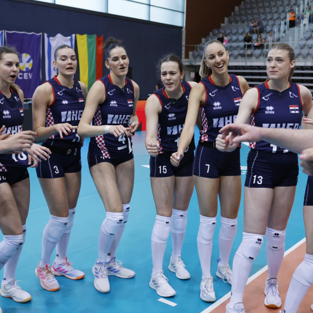 07.06.2026., Sportska dvorana Gradski vrt, Osijek - CEV Europska liga 2026 za odbojkasice, 3. kolo, Hrvatska - Litva.
Butigan, Fabris, Trcol Mlinar Prkacin Freund Strunjak