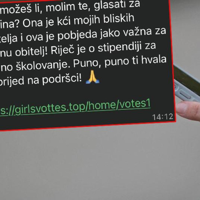 Screenshot sporne poruke i ilustracija mobitela