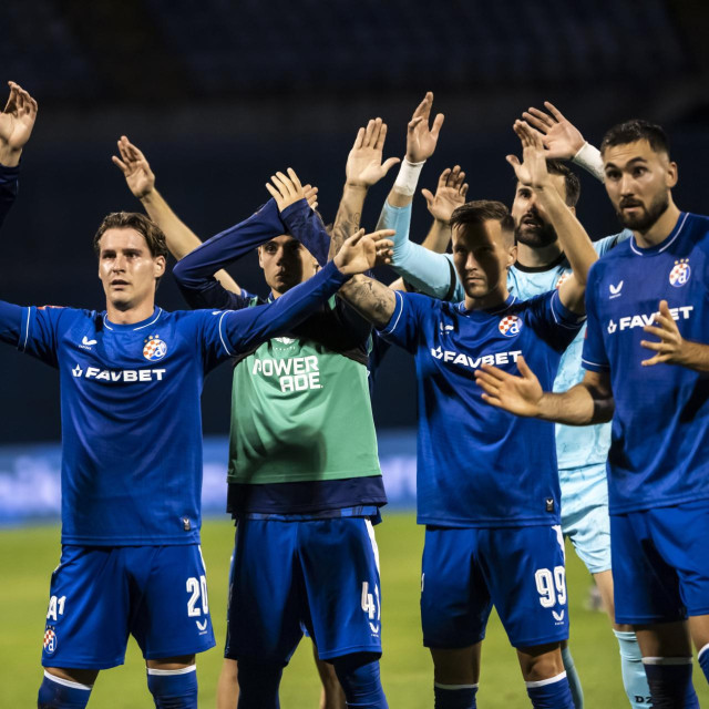 Nogometna utakmica 4. kola SuperSport HNL-a, GNK Dinamo - NK Varaždin, slavlje igrača Dinama.
 