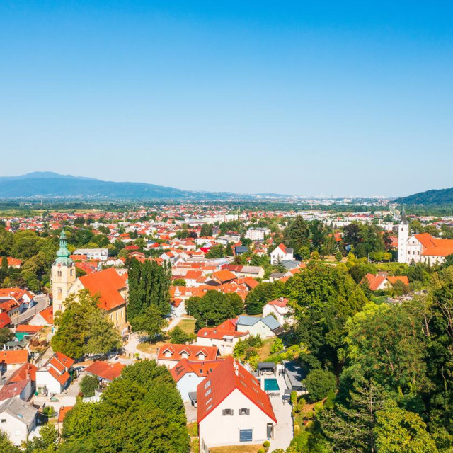 Panorama of main square and center of city of Samobor, northern Croatia