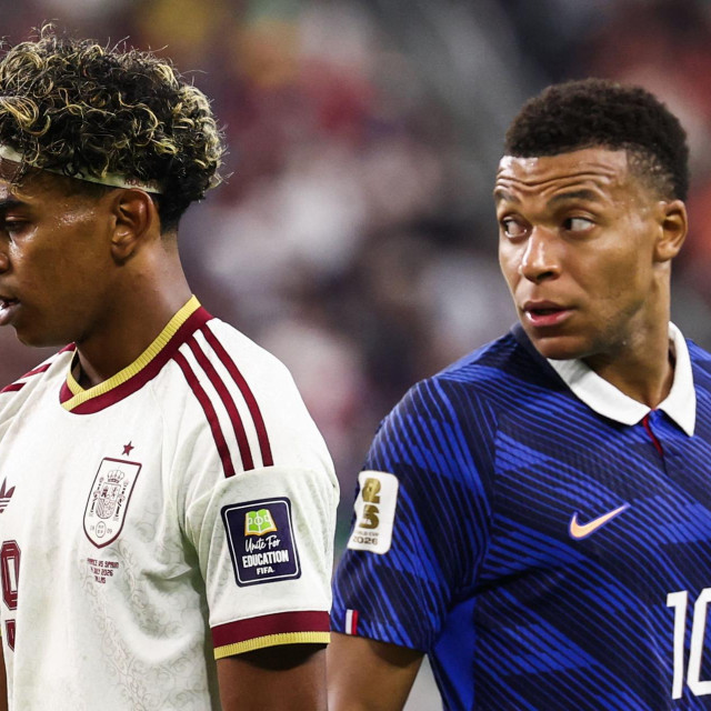 Lamine Yamal i Kylian Mbappe na utakmici Španjolske i Francuske
