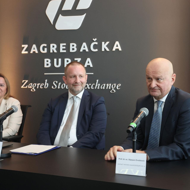 Ivana Gažić, predsjednica Uprave Zagrebačke burze, Darko Horvat, predsjednik Uprave Bosqara, Stjepan Orešković, osnivač Bosqara
 