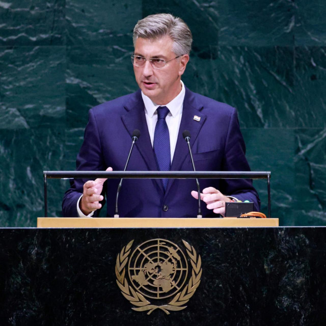 Andrej Plenković za vrijeme govora u UN-u