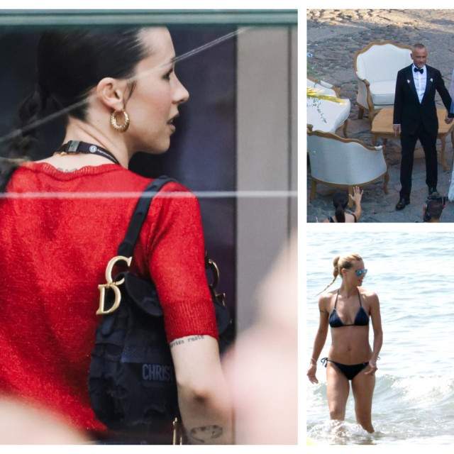 Aurora Ramazzotti (gore desno s ocem Erosom na dan vjenčanja), dolje s majkom Michelle na plaži
