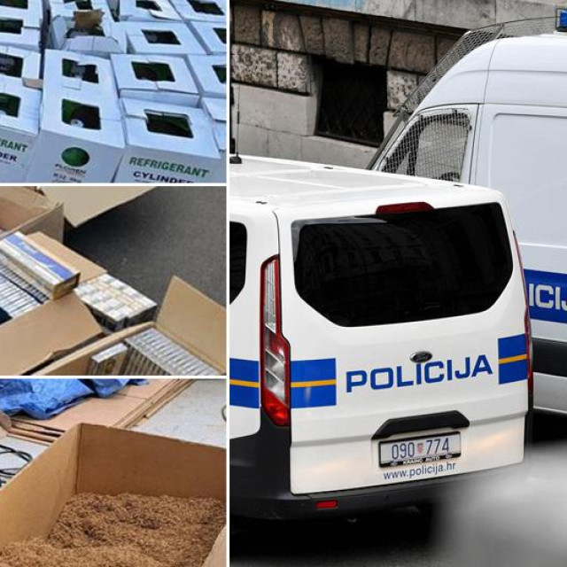 Zaplijenjena roba krijumčara, policijska vozila, ilustracija