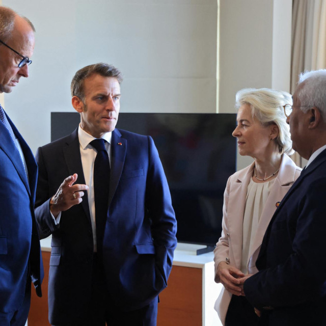 Friedrich Merz, Emmanuel Macron, Ursula von der Leyen i Antonio Costa