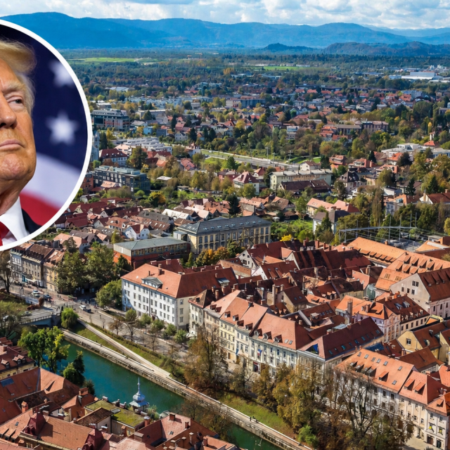 Donald Trump i panorama Ljubljane